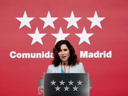 La presidenta de la Comunidad de Madrid, Isabel Díaz Ayuso, este miércoles.