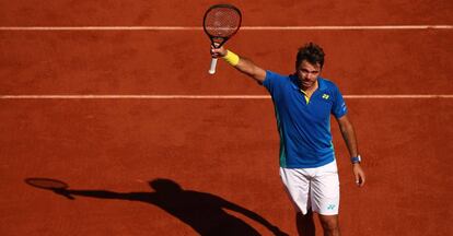 Wawrinka celebra su triunfo contra Murray en las semifinales.