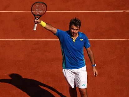 Wawrinka celebra su triunfo contra Murray en las semifinales.