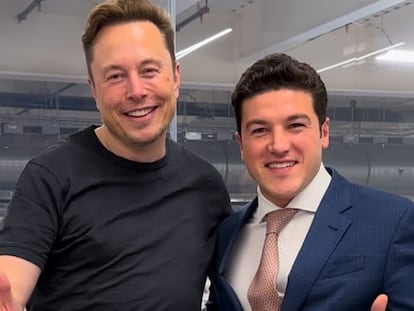 El gobernador de Nuevo León, Samuel García (d) y el CEO de Tesla, Elon Musk (i), durante una reunión en Austin, Texas el 1 de marzo de 2023.