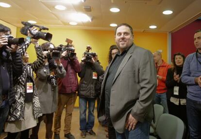 Oriol Junqueras, este sábado, en la sede de Esquerra.