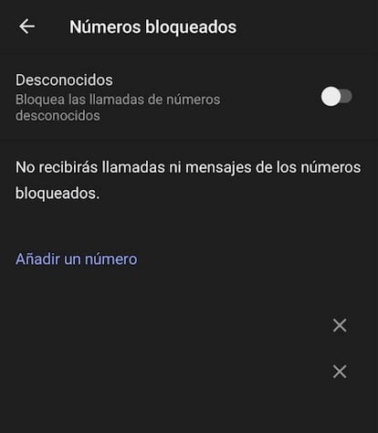 Lista números bloqueados Anroid