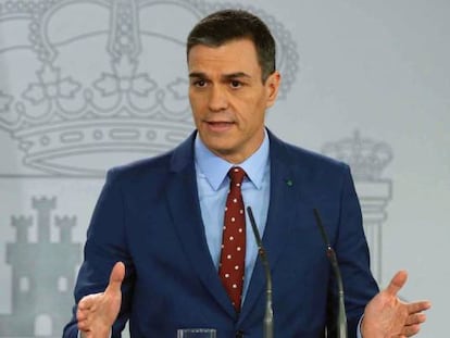 El presidente del Gobierno, Pedro Sánchez, en una comparecencia en el Palacio de la Moncloa.