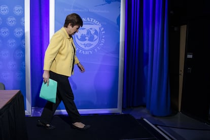 Kristalina Georgieva, após uma coletiva de imprensa em Washington, em 4 de março.