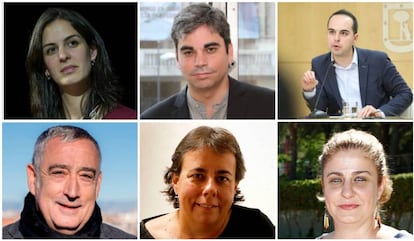 Rita Maestre, Jorge García Castaño, José Manuel Calvo, Paco Pérez, Marta Gómez y Esther Gómez, los seis ediles de Podemos en Madrid suspendidos de militancia.  