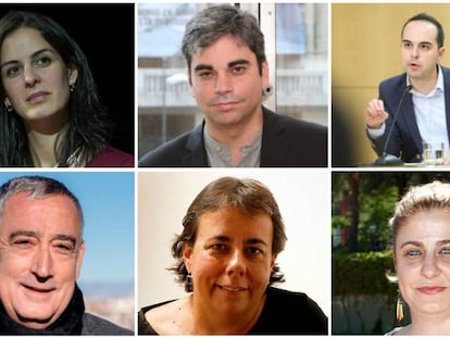 Rita Maestre, Jorge García Castaño, José Manuel Calvo, Paco Pérez, Marta Gómez y Esther Gómez, los seis ediles de Podemos en Madrid suspendidos de militancia.  