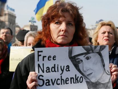 Protesta el domingo en Kiev para pedir la liberaci&oacute;n de S&aacute;vchenko.