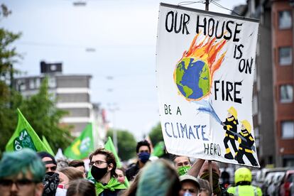 A 'Fridays for Future' protest in Düsseldorf, Germany in July 2020.