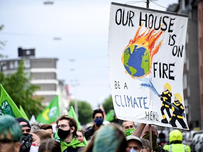 A 'Fridays for Future' protest in Düsseldorf, Germany in July 2020.