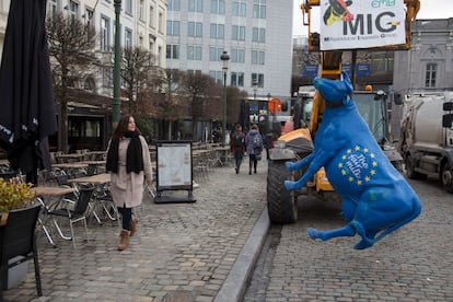 Protesta de ganaderos en Bruselas.