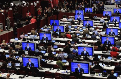 La sala de prensa, durante el debate presidencial entre Barack Obama y Mitt Romney