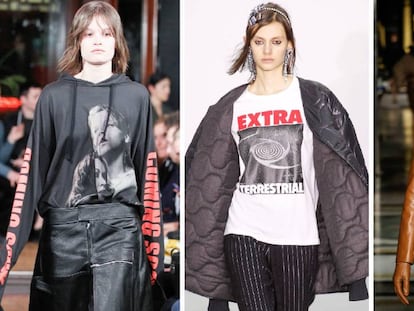 De izquierda a derecha: jersey con imagen de ‘Titanic’, de Vetements; camiseta dedicada a ‘Expediente X’ de Ashley Williams y las máscaras de Hannibal Lecter de Gareth Pugh.