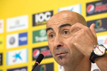 Pako Ayestarán, durante la rueda de prensa de Las Palmas.