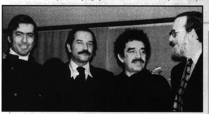 De izquierda a derecha, Mario Vargas Llosa, Carlos Fuentes, Gabriel García Márquez y José Donoso, en los años setenta.