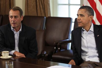 El líder republicano en el Congreso, John Boehner, en una reunión el 23 de julio con el presidente de EE UU, Barack Obama.