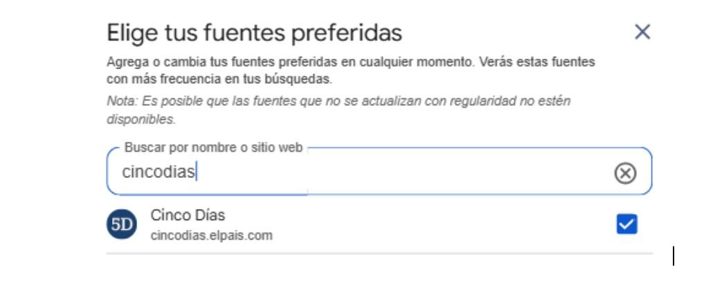 Google dispone de un buscador de fuentes preferidas: basta hacer clic sobre la casilla correspondiente.