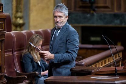 El ministro del Interior, Fernando Grande-Marlaska, interviene durante el pleno del Congreso de los Diputados el pasado miércoles.