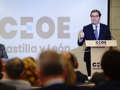 El presidente de CEOE, Antonio Garamendi, este viernes en un acto en Valladolid.