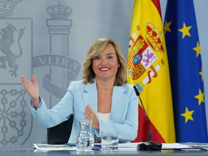 La ministra portavoz, Pilar Alegría, este martes durante la rueda de prensa tras el Consejo de Ministros.