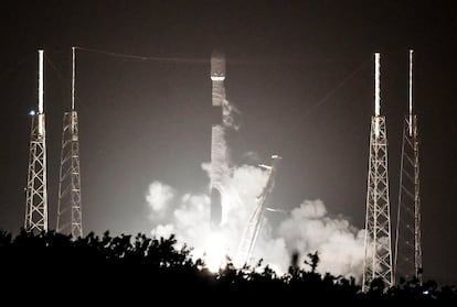 The Falcon 9, takes off from Cape Canaveral.