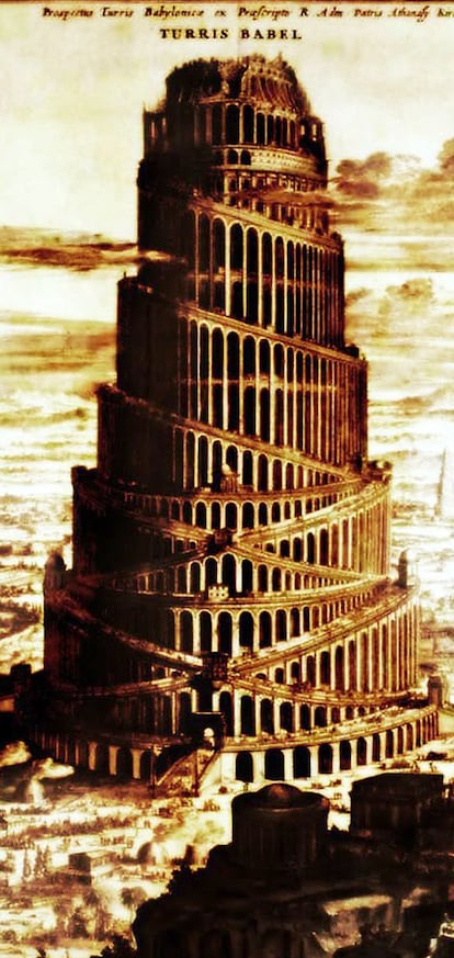 Grabado de la Torre de Babel.