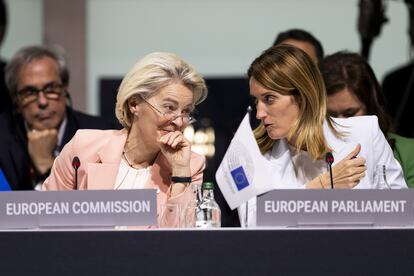 Ursula von der Leyen and Roberta Metsola, during the peace conference in Switzerland in Ukraine, on June 15.