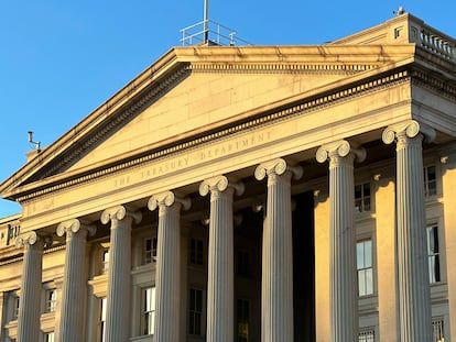 The Treasury Department is seen near sunset in Washington, Wednesday, January 18, 2023.