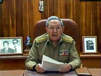 El presidente cubano Raúl Castro durante la rueda de prensa donde se acordó el restablecimiento de las relaciones con Estados Unidos después de un intercambio de prisioneros, el 17 de diciembre de 2014.