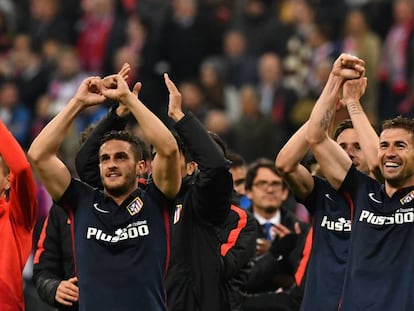 Los jugadores del Atlético tras clasificarse para la final de la Champions.