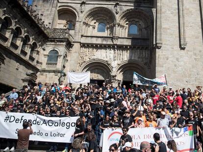 Manifestación este sábado en Santiago contra la manipulación informativa en los medios públicos gallegos.