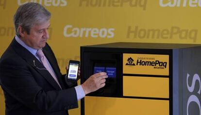 Javier Cuesta, presidente del Grupo Correos, durante la presentaci&oacute;n de HomePaq.