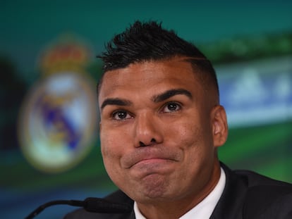 Casemiro, este lunes en su despedida del Real Madrid.