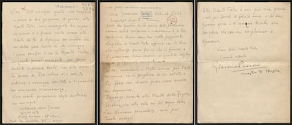 Carta del compositor italiano Giacomo Puccini en la que pide al rey Alfonso XIII que localice a su sobrino y a un compañero de este.