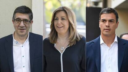 Patxi L&oacute;pez, Susana D&iacute;az y Pedro S&aacute;nchez, candidatos a las primarias del PSOE.
