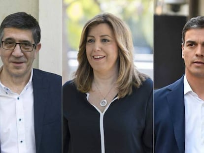 Patxi L&oacute;pez, Susana D&iacute;az y Pedro S&aacute;nchez, candidatos a las primarias del PSOE.