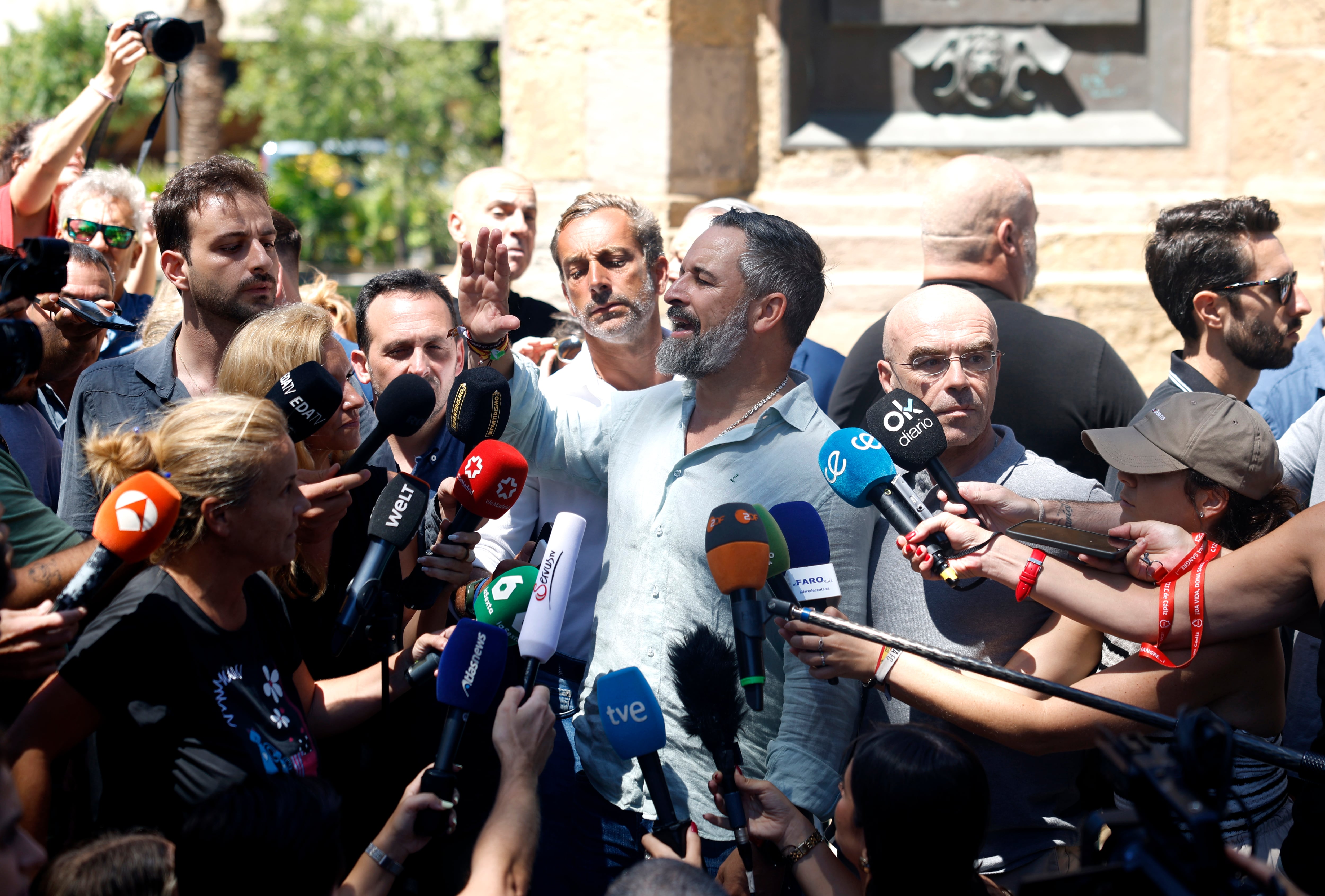 El líder de Vox, Santiago Abascal, el domingo en Ceuta. 
