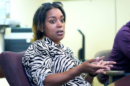 Tiffany Wilburn, 41, a Jackson, Miss., based social activist, says she has been reinvigorated to go to the polls thanks to her close friends, her children and voting rights advocacy groups, during a roundtable discussion on elections, race and voter fatigue, Oct. 25, 2023, in Jackson, Miss.