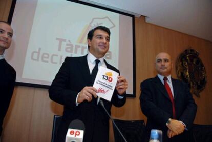 Joan Laporta, durante el acto celebrado en Tàrrega, en el que ha dado su apoyo a las votaciones soberanistas en Cataluña.