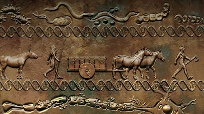 Illustration imitating a prehistoric relief