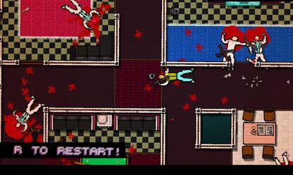 Una imagen del videojuego 'Hotline Miami', que provoca una reflexión en el jugador sobre la violencia ejercida a través de una decisión de diseño: dejar que pase en cuasi silencio al final de nivel como espectador de su masacre.