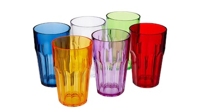 Juego de seis vasos de cristal multicolor