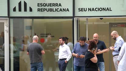 El presidente de la Generalitat, Pere Aragonès, sale de la sede de ERC, el 20 de julio, en Barcelona.