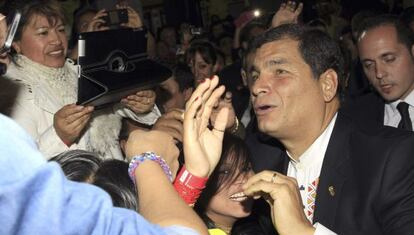 Rafael Correa, en el Palacio de Vistalegre en Madrid.