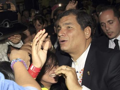 Rafael Correa, en el Palacio de Vistalegre en Madrid.