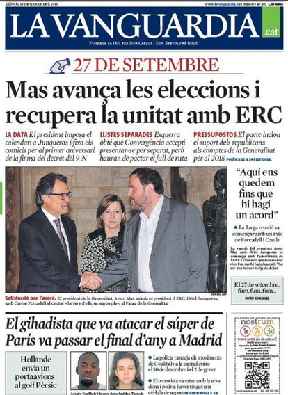 'La Vanguardia' destaca que es recupera la unitat entre CiU i ERC.