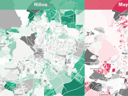 ¿Columpios o petanca? El mapa calle a calle de niños y mayores en Madrid
