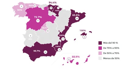 Porcentaje de fallos favorables al consumidor por comunidades autónomas entre 2013 y 2020.