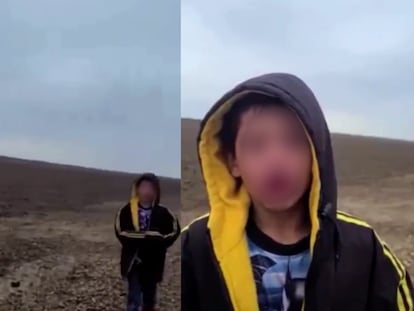 Fotograma de un vídeo en el que un niño migrante abandonado en el desierto en Río Grande, Texas, pide ayuda a un agente de la patrulla fronteriza de Estados Unidos, el pasado 1 de abril.