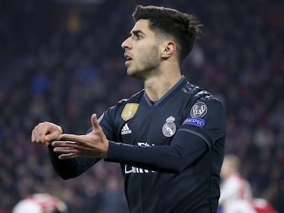 Asensio celebra su gol ante el Ajax de Ámsterdam.