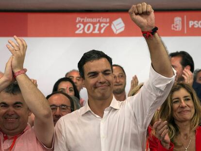 Pedro S&aacute;nchez celebra su victoria en las primarias del PSOE.